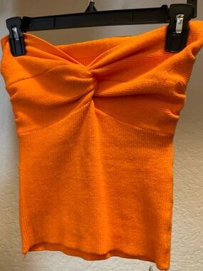 Twist Front Strapless Knit Tube Top - Bright Orange